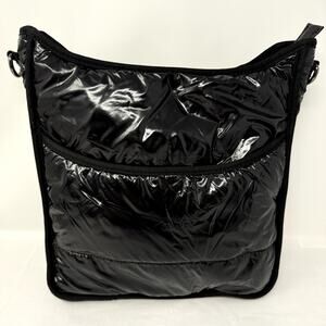 Ah-Dorned Black Quilted Puffer Crossbody Bag Nylon Zip Top No Strap